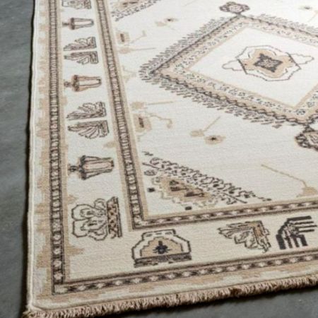 Modern Geometric Beige Wool Carpet